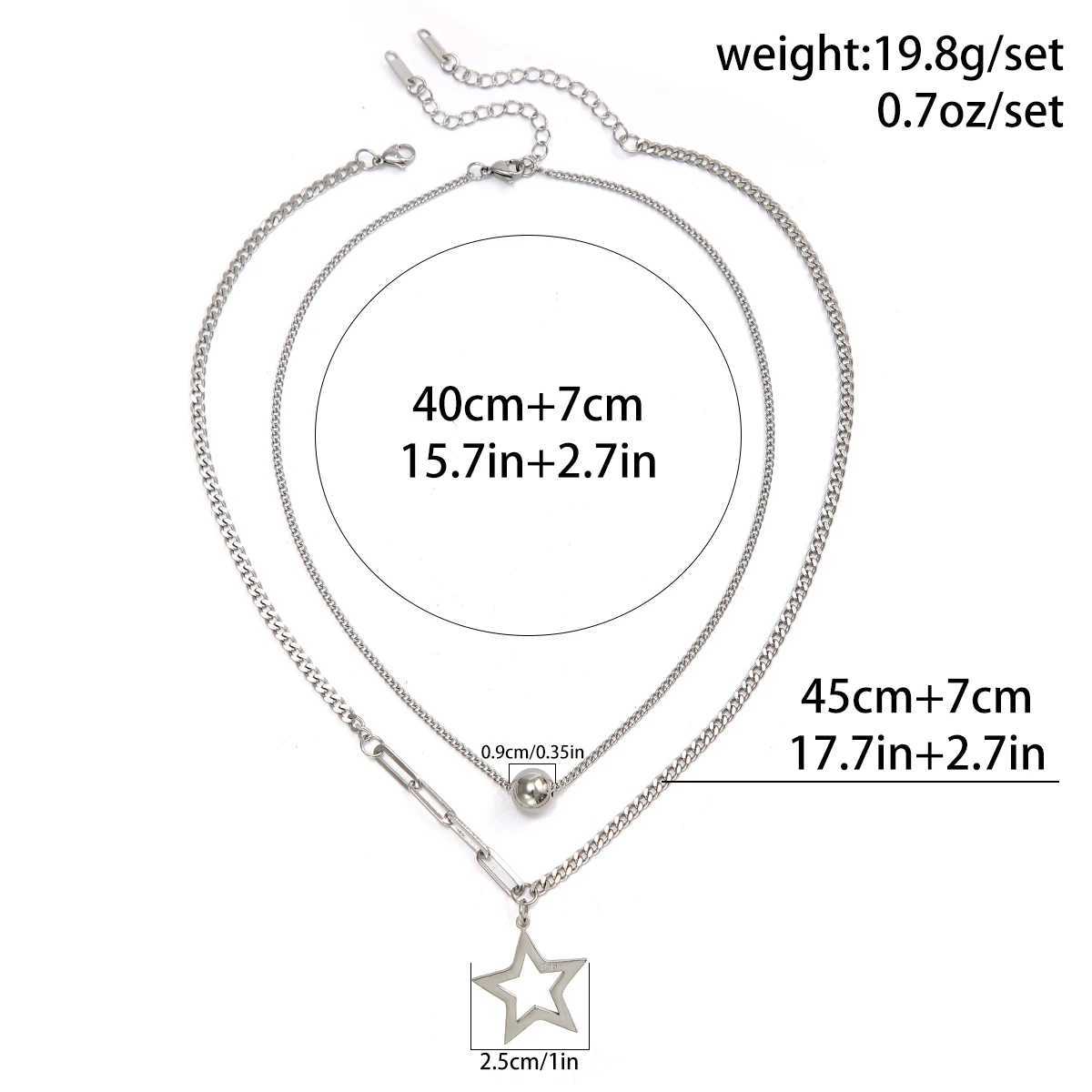 Salicon Titanium Steel Casual Star Pendant Necklace Mens Trend Double Link Short Necklace Punk Hip Hop Jewelry Y250329