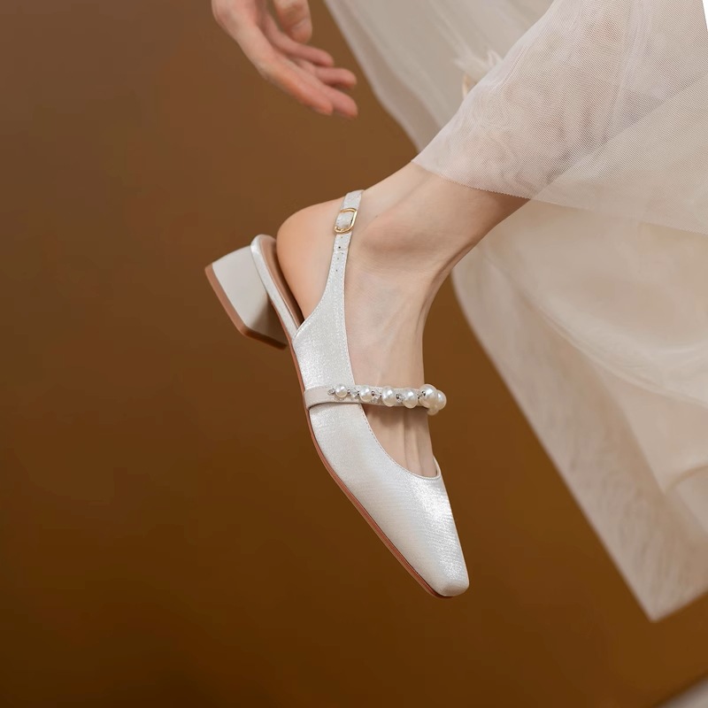 slippers Designer Coarse heeled sandals One word strap single shoe Baotou high heels Rear empty slipper Women External penetration 2025