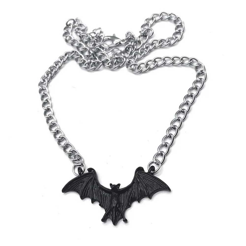 Rock Hip Hop Gothic Retro Punk Animal Antique Silver Bat Pendant Necklace Mens Party Halloween Jewelry Gift Y250329
