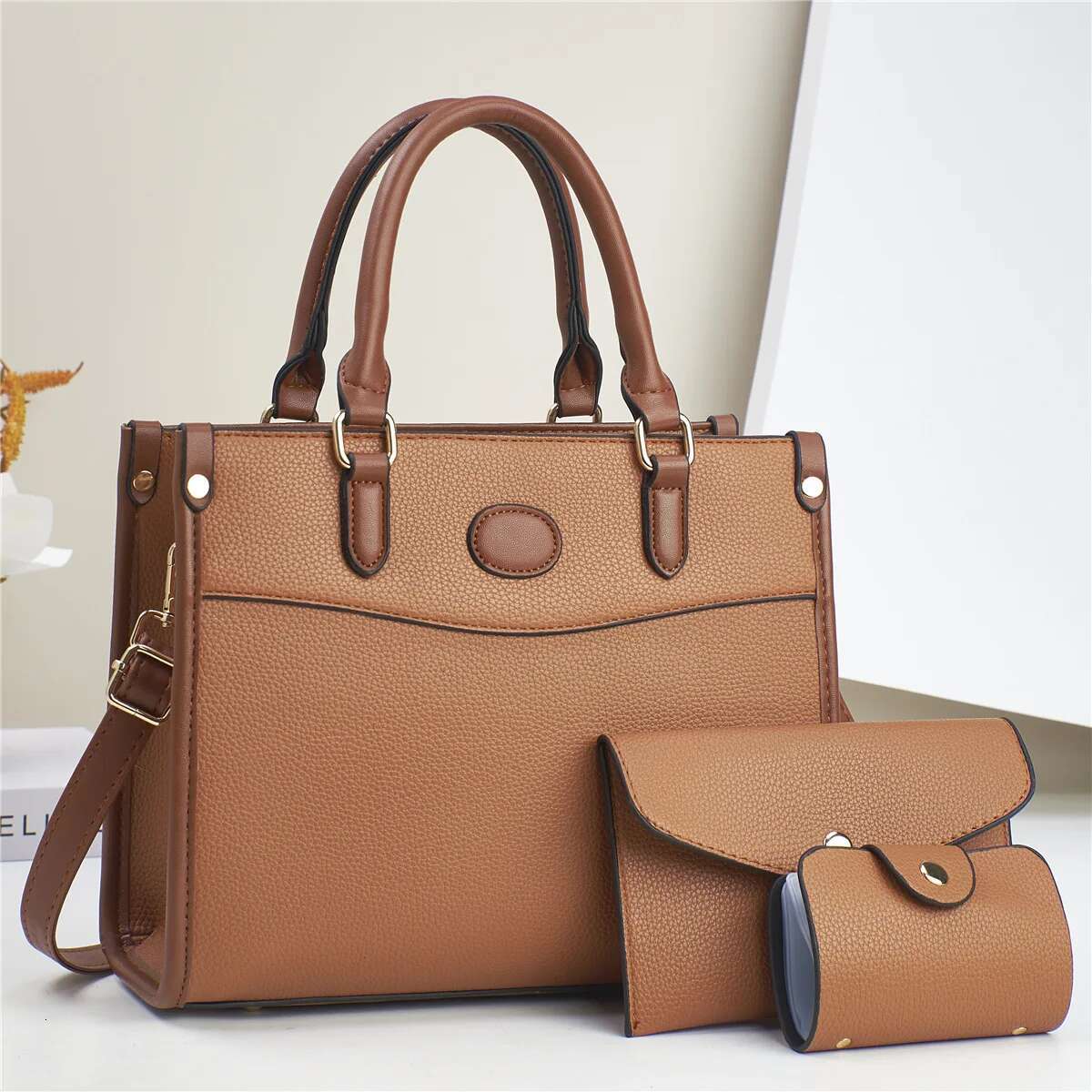 3Pcs Set Women Soft PU Leather Handbag Purse Wallets Large Capacity Tote Shoulder Bag Girls Messenger Bags For School Work