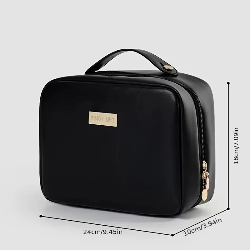 1pc Travel Makeup Bag - PU Leather Double Layer Make Up Bag Clear Cosmetic Bag With Zipper Large Makeup Bags For Women Cosmetic 250328