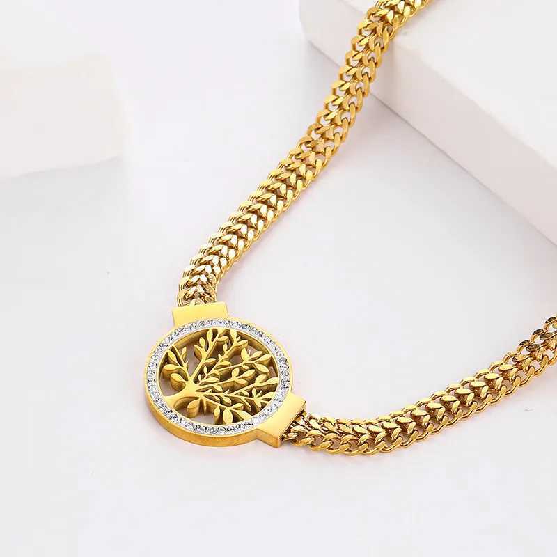 316L stainless steel thick chain with miniature inlaid zircon life tree pendant hip-hop womens necklace Y250329
