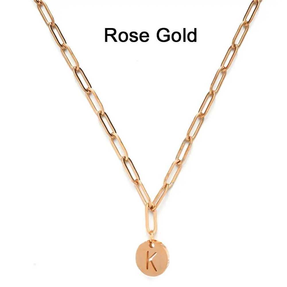 MinaMaMa Stainless Steel Letter A-Z Initial Pendant Necklace For Women Stainless Steel Round Coin Alphabet Necklace JewelryC250407