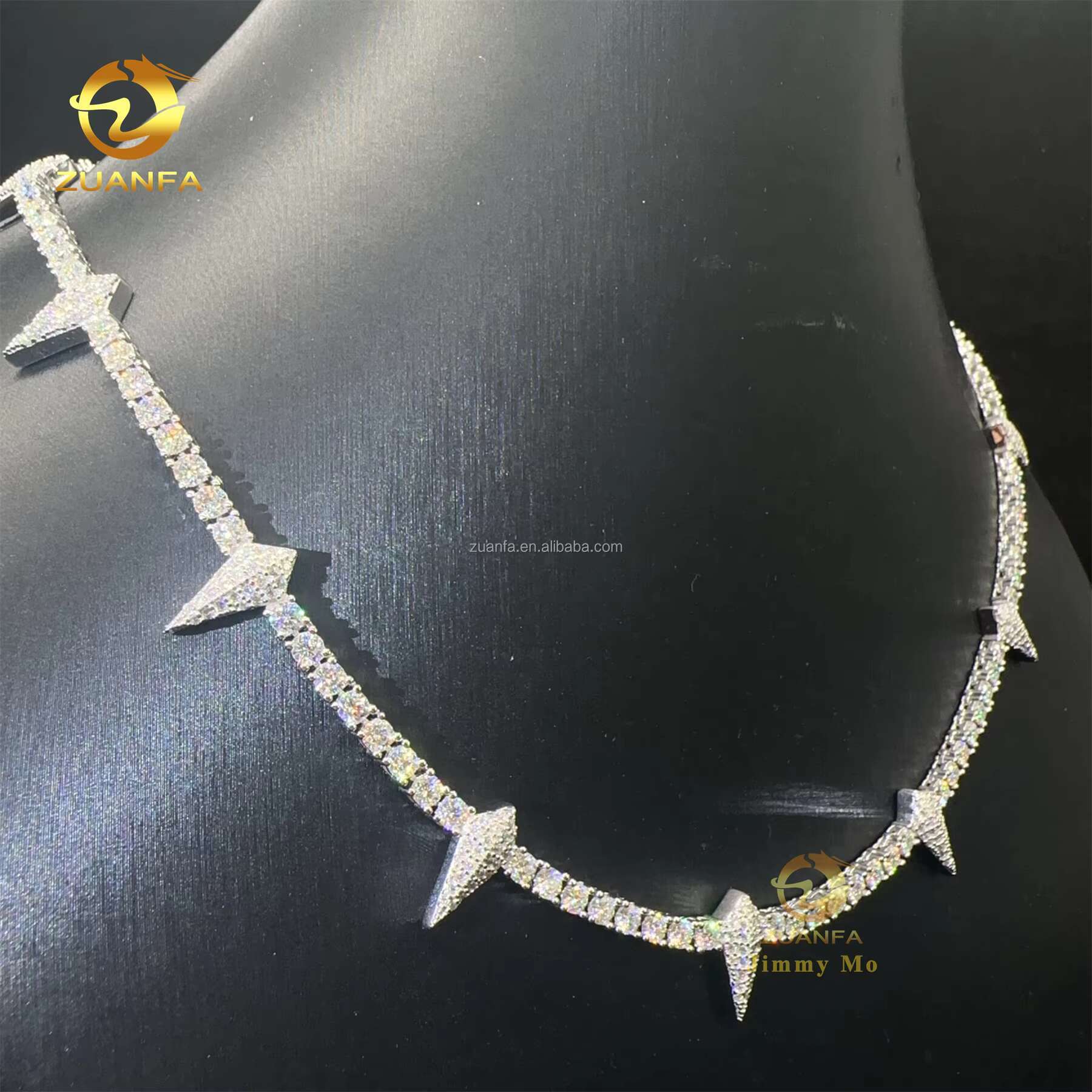 New Design 3mm 925 Silver Hip Hop Iced Out GRA Certificate Moissanite Diamond Cluster Thorn Shape Tennis Chain Man Gift