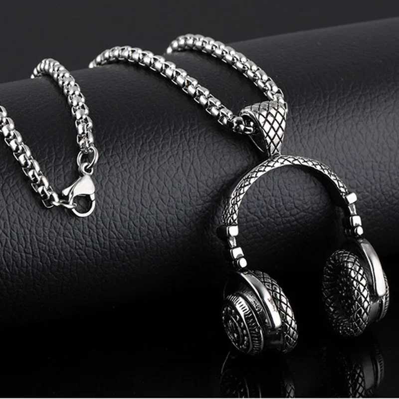 Free Fan DJ Music Earphone Pendant Necklace Long Chain Mens Hip Hop Jewelry Rock Headwear Necklace Mens Gift S110 Y250329