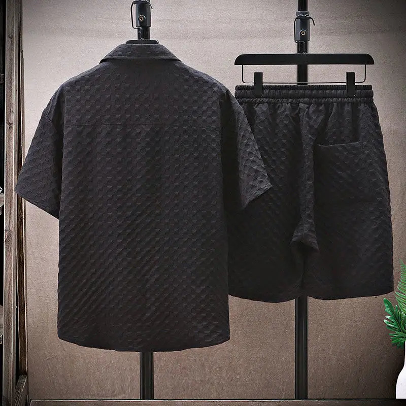 Summer casual Korean short sleeved shirts and stylish clothing twopiece set for youth mens wear 250327