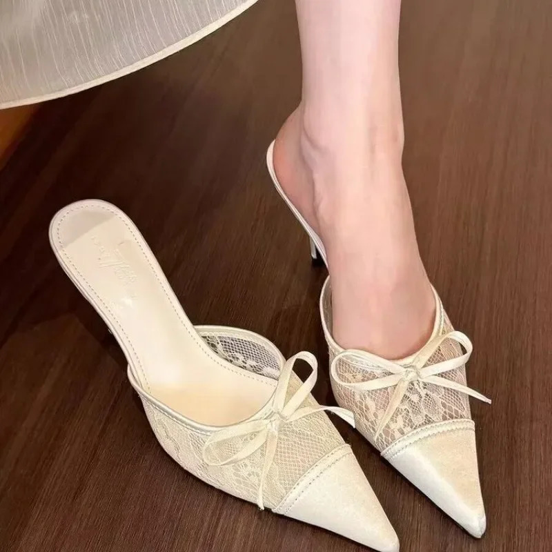 Womens Shoes Closed Toe Womens Slippers Fashion Butterfly-knot Dress Slippers Women Summer Solid Heels Women 250327