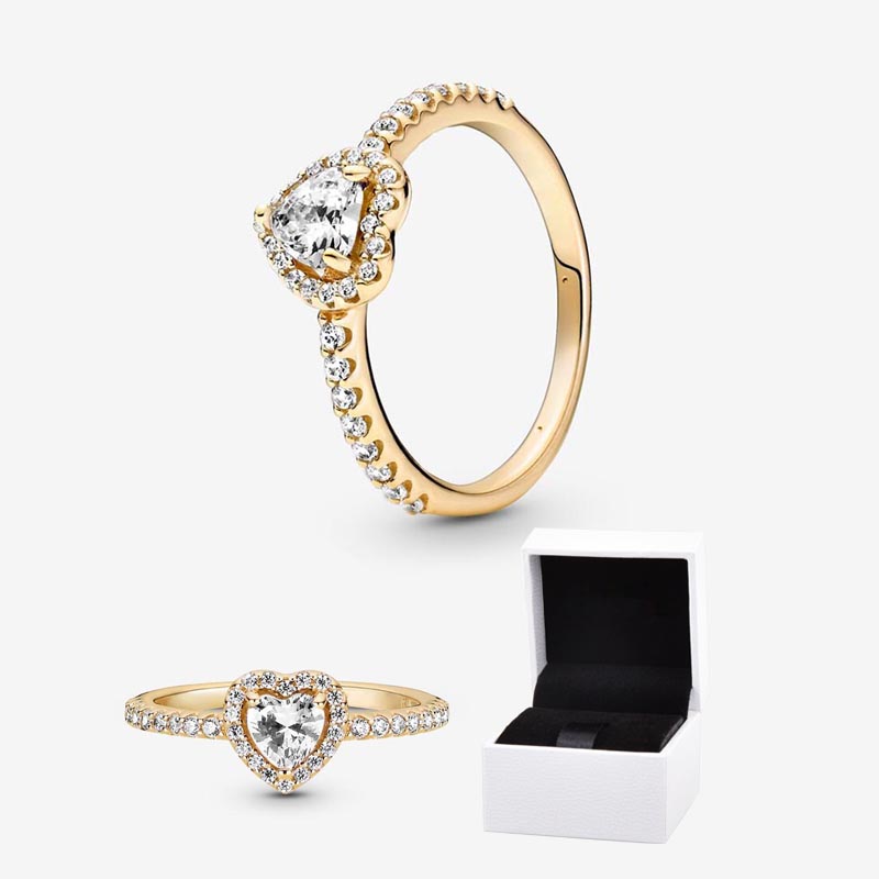 Golden Elevated Heart Ring 925 Sterling Silver luxurious RING For Women Gift Jewelry Set Designer Gold Diamond Rings with Retail Original Box Top Quality Wholesale