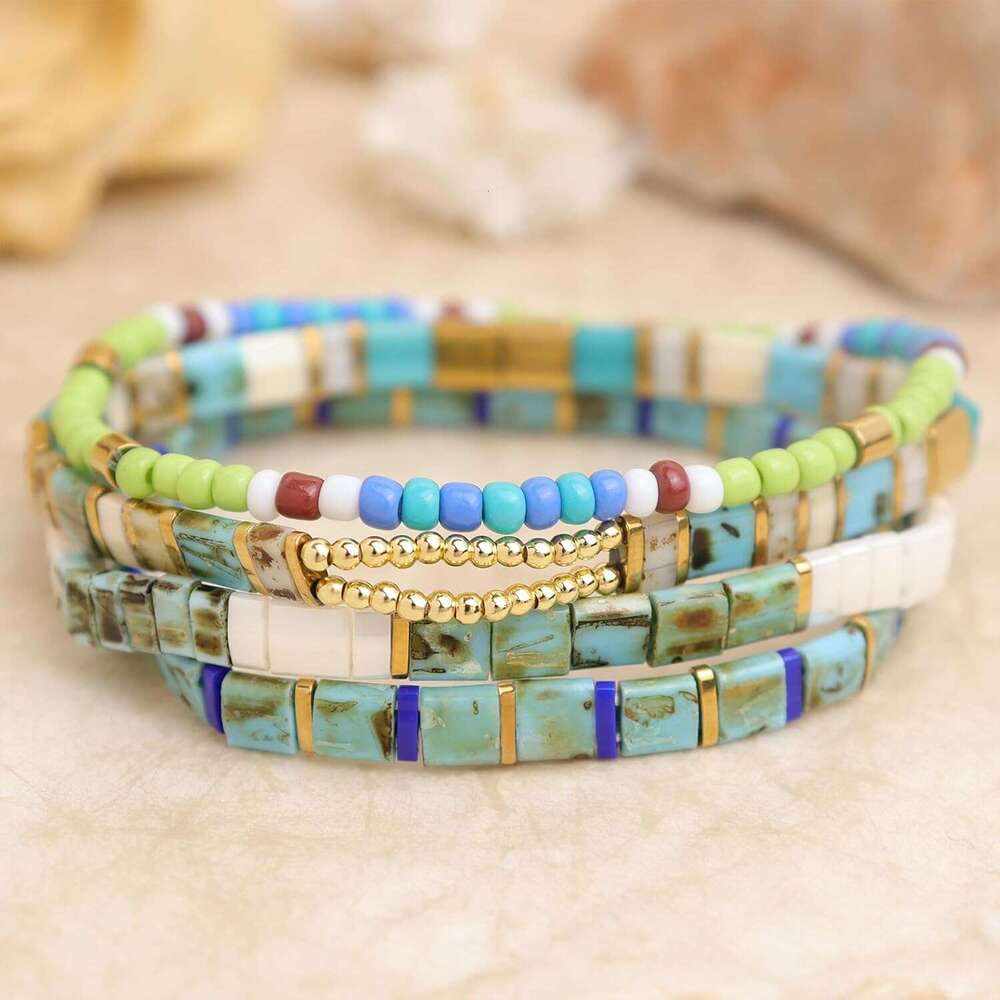 Tila Flat Seed Stack Bracelets Set for Women, Boho Handmade Miyuki Glass Colorful Beads Friendship Stretch Bracelet Holiday Prom Jewelry Gift.