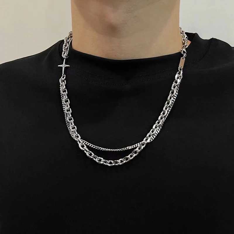 Simple Kpop metal chain necklace suitable for women hip-hop unisex couples silver rock clavick necklace tassel necklace jewelry Y250329