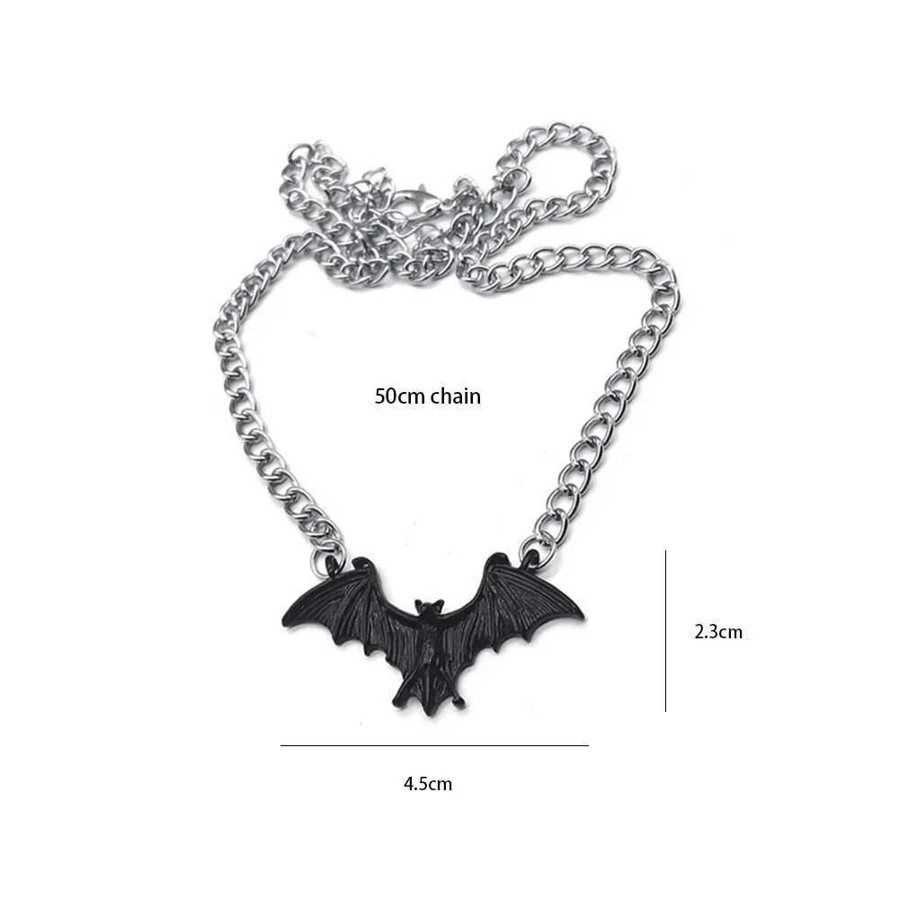 Rock Hip Hop Gothic Retro Punk Animal Antique Silver Bat Pendant Necklace Mens Party Halloween Jewelry Gift Y250329