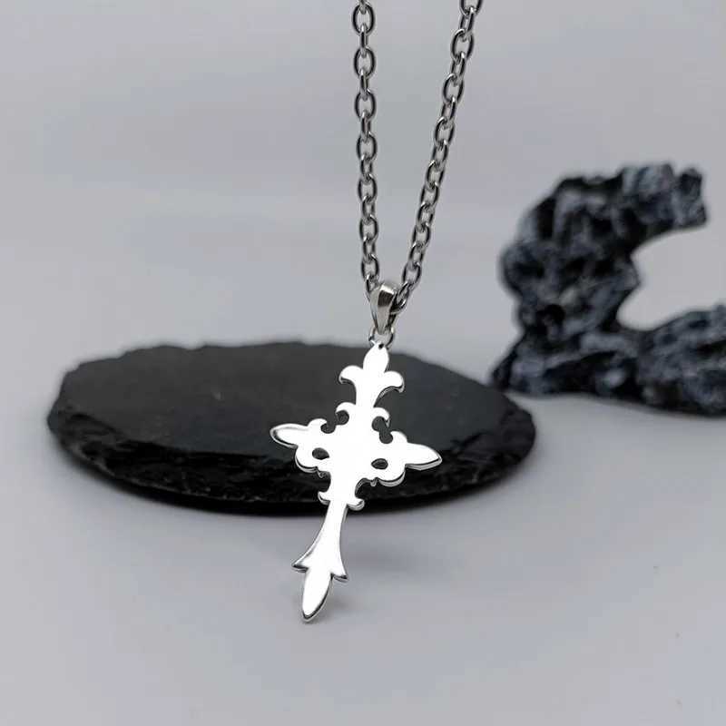 Fashionable 3D Crown Cross Necklace Mens Retro Hip Hop Copper Pendant Sweater Chain Punk Student Jewelry Accessories Gift Y250329