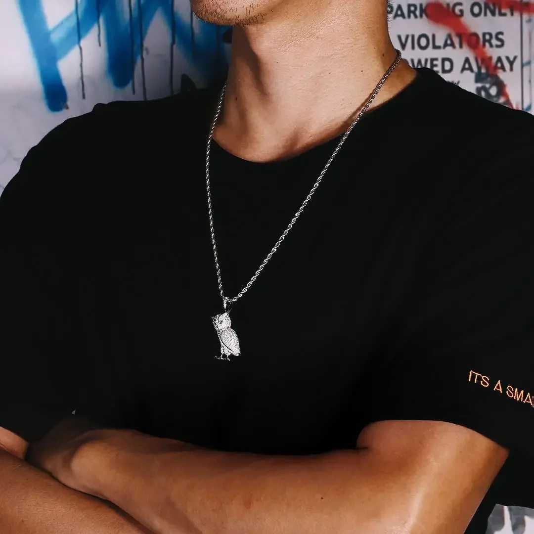 Hip hop Ice Out Owl Necklace Shining Bing Cube Zirconia Animal Bird Pendant Mens Cool Rock Rap Trend Jewelry Y250329