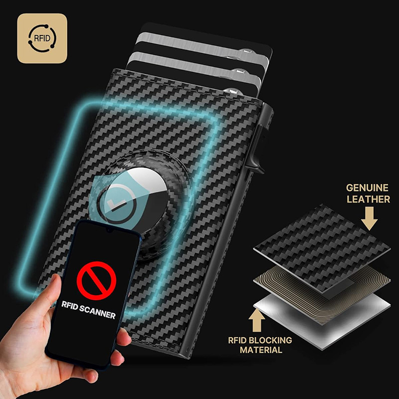 Men's Card Bag With Air Tag Positioning Slot RFID Anti Theft Brush Ultra Thin Metal Wallet Credit Card Clip