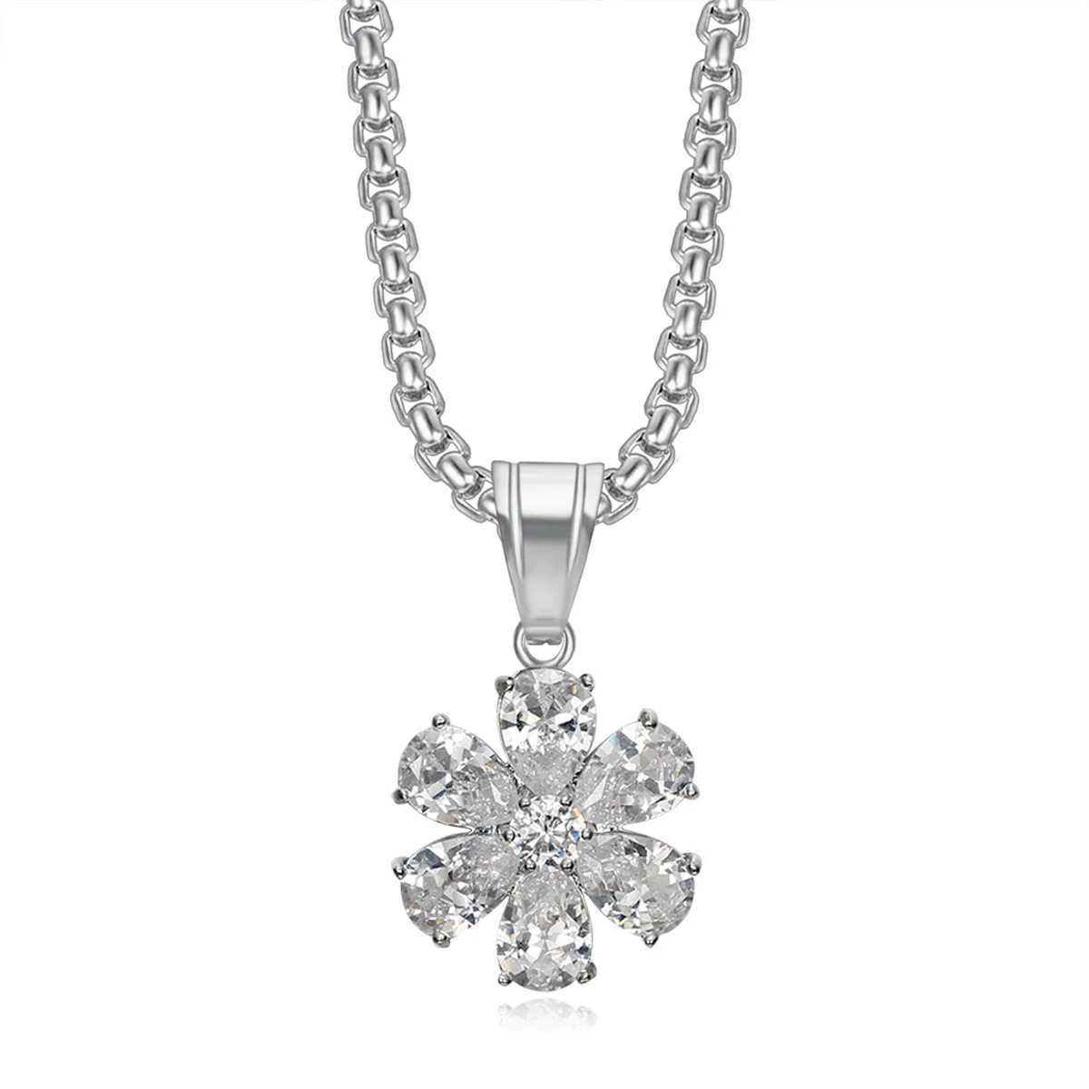 316 stainless steel necklace with snowflakes 18K gold pendant simple geometric inlay 3A zircon necklace used for mens gift decoration Y250329