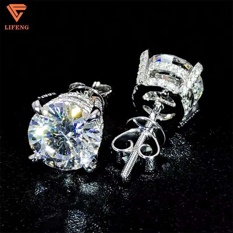 Custom S925 Sterling Silver 10k 14k 18k Solid Gold Plated Earrings D Vvs Moissanite Diamond Studs Earrings