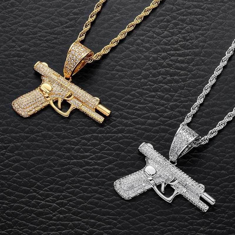 TrendMen Hiphop Rock Pistol Diving Rifle Pendant Necklace Mens and Boys Gold Metal Kravik Chain Jewelry Y250329