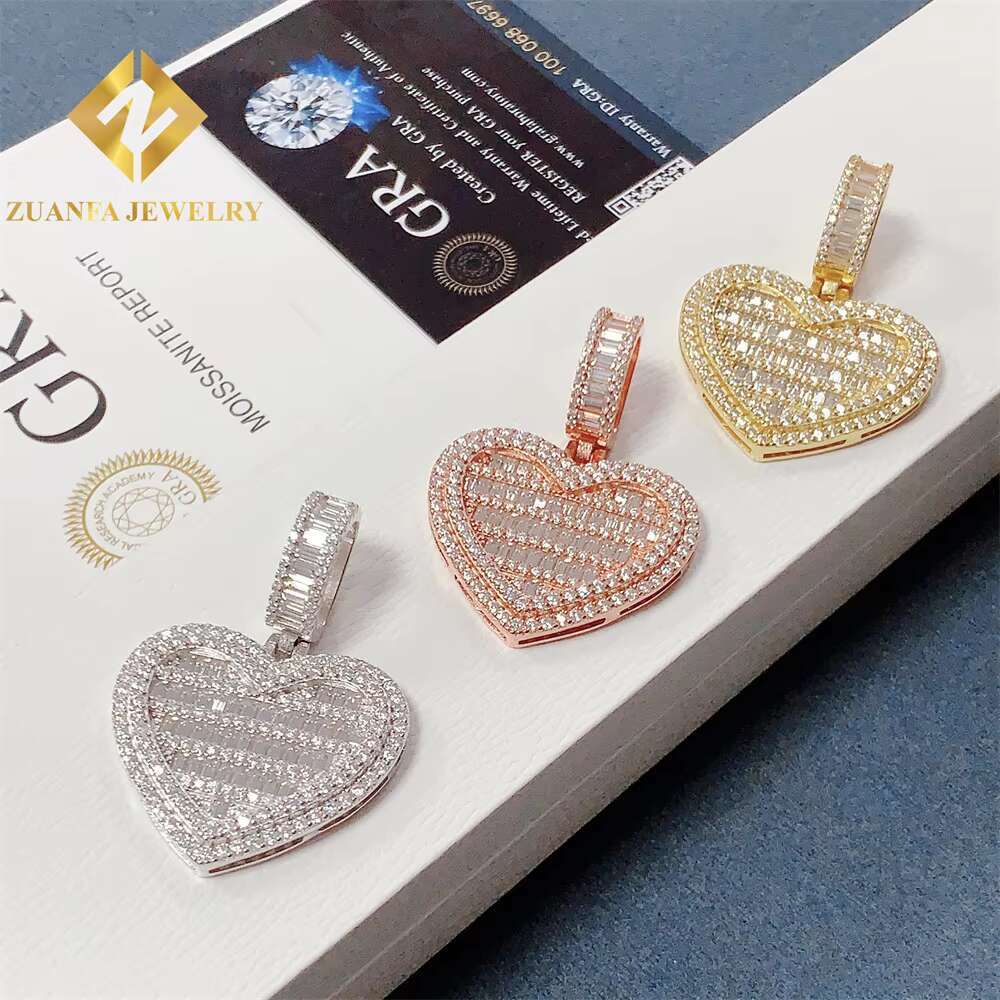 Hip Hop Ice Out Moissanite Pass Diamond Tester Jewelry Heart Shape Design Pendant 925 Sterling Silver VVS Moissanite Pendant