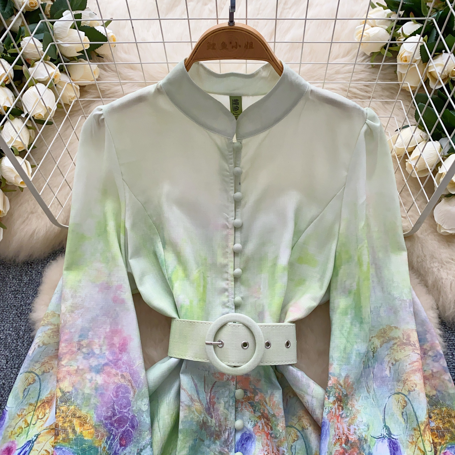 Casual Dresses Summer Gorgeous Flower Blooming Mini Dress Women's Stand Collar Puff Sleeve Buttons Floral Print Lace Up Belt Holiday Beach Vestid