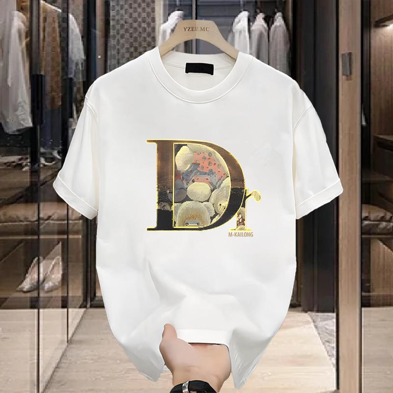 Printed summer new combed cotton short sleeved trendy T-shirt versatile ins men's loose round neck top