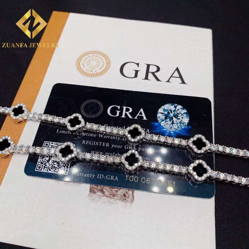 Popular Black Four-leaf Clover Necklace VVS Moissanite 925 Silver Tennis Necklace Link Chain Elegant Jewelry Unisex