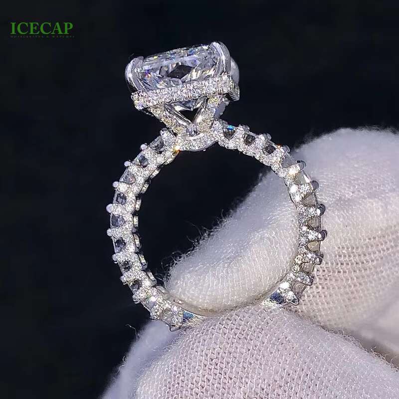 Fine Jewelry 925 Sterling Silver Ring Set Iced Out Moissanite Diamond Radiant Cut Wedding Engagement Lab Grown Rings for Girls