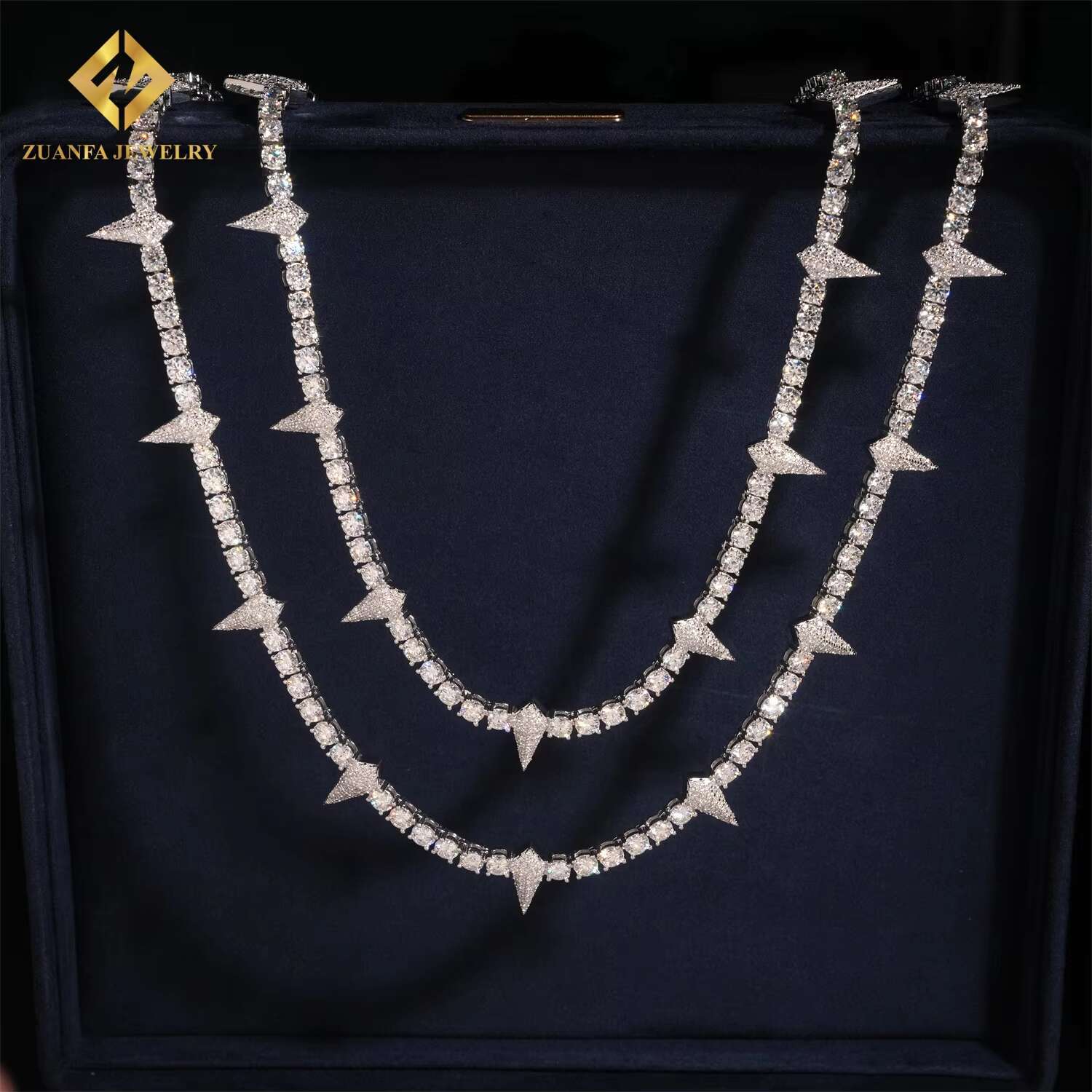 Pass Diamond Tester New Iced Out Hip Hop Jewelry 4MM Pointed Tennis Chain 925 Silver VVS Moissanite Diamond Tennis Necklace