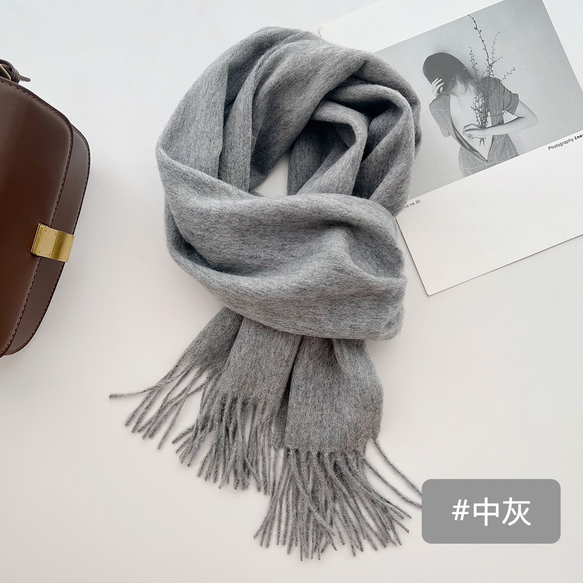 K267 2024 new pure color 100% wool scarf autumn and winter all-match warm neck scarf couple atmosphere shawl