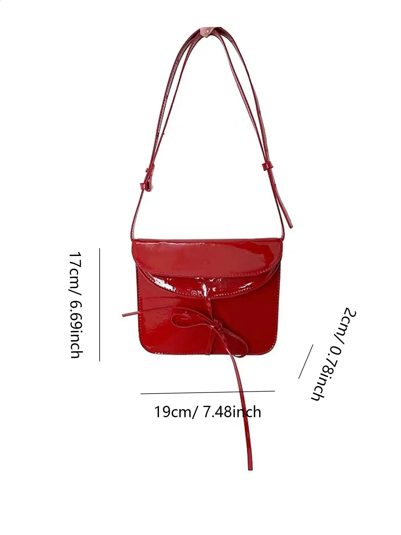 Niche Spring Bow Lace Leather Red Small Square Versatile Single Shoulder Horizontal Bag Trendy 250326
