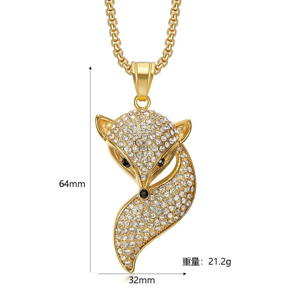 BAECYT Rock Hip-Hop Stainless Steel Chain Zircon Fox Pendant Necklace For Women Punk Jewelry Animal Female Anniversary Gifts Y250329