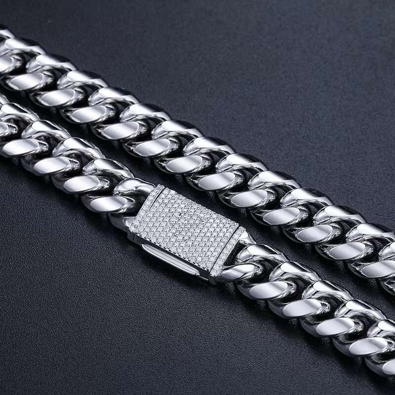 Non Tarnish Waterproof Jewelry Mens 12mm PVD Gold Plated Stainless Steel Iced Out Clasp Plain Miami Cuban Link Chain Necklace