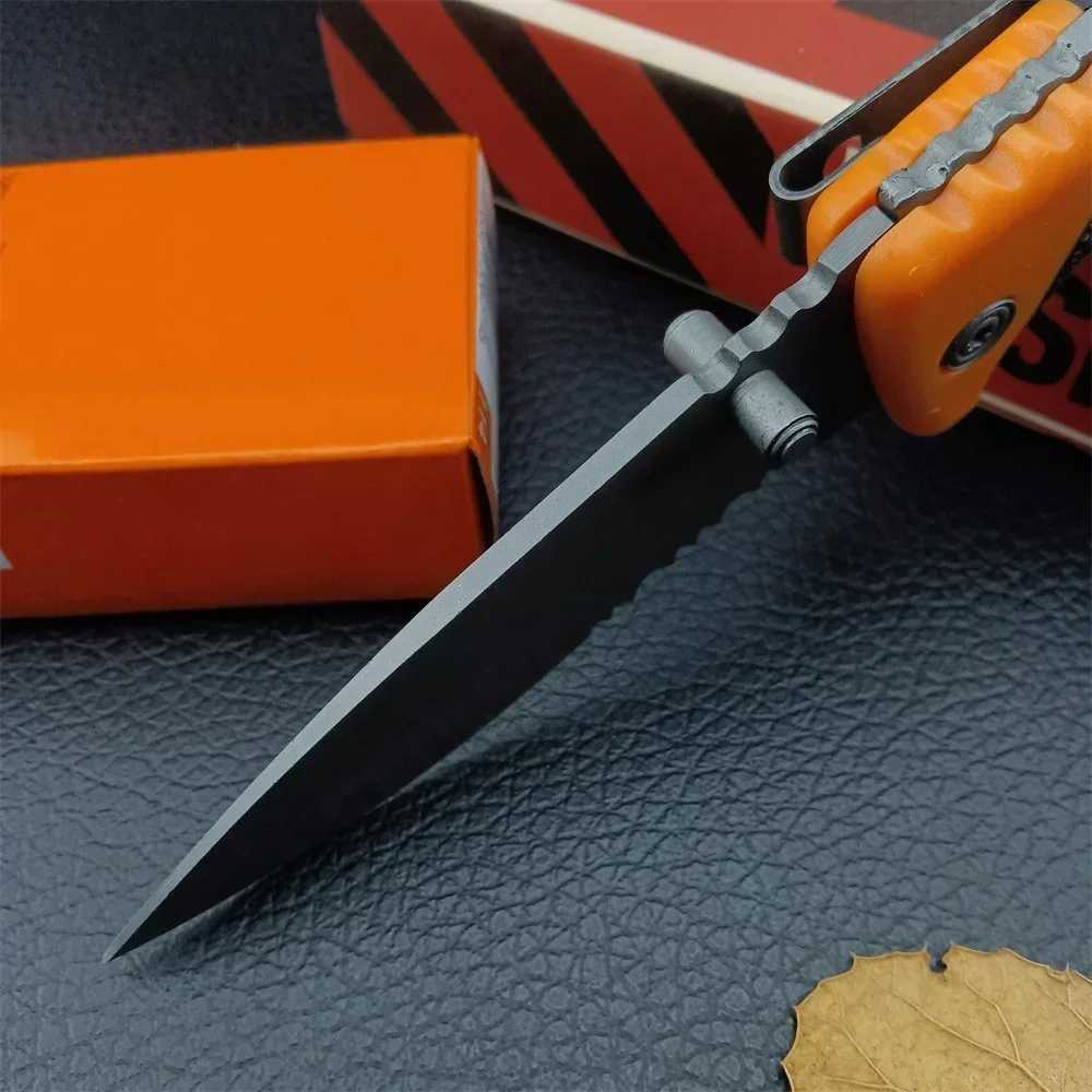 High quality saw blade folding knife 8Cr13MoV steel rubber handle military outdoor hunting knife camping survival EDC tool Y250329