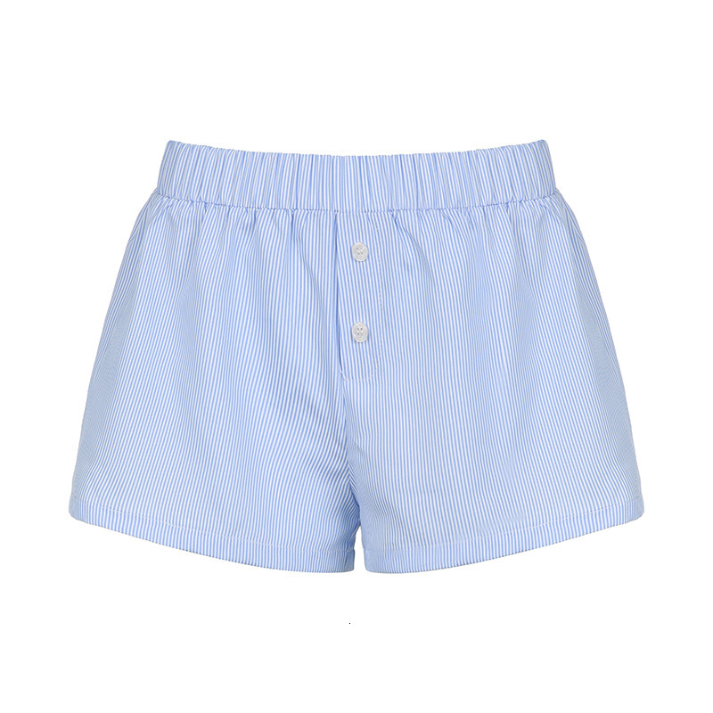 New Style Free Delivery Designer Bag American Vacation Style Minimalist Blue Striped Beach Shorts For Women Loose Elastic Waist Sports Home Woven Casu