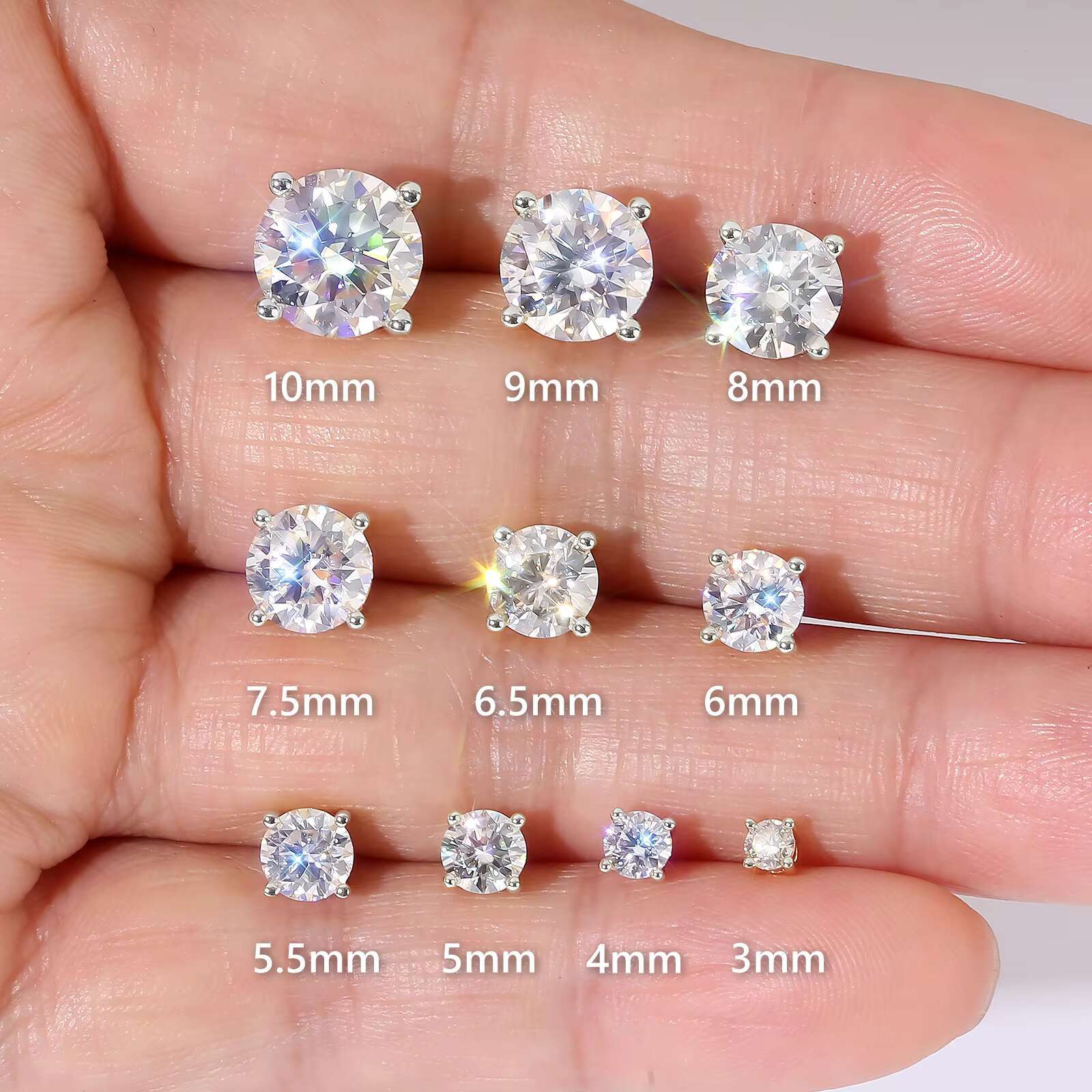 Moissanite Diamond Stud 14K White Gold Plated Solid 925 Sterling Silver Hypoallergenic Women Men D Color VVS Clarity GRA Earring