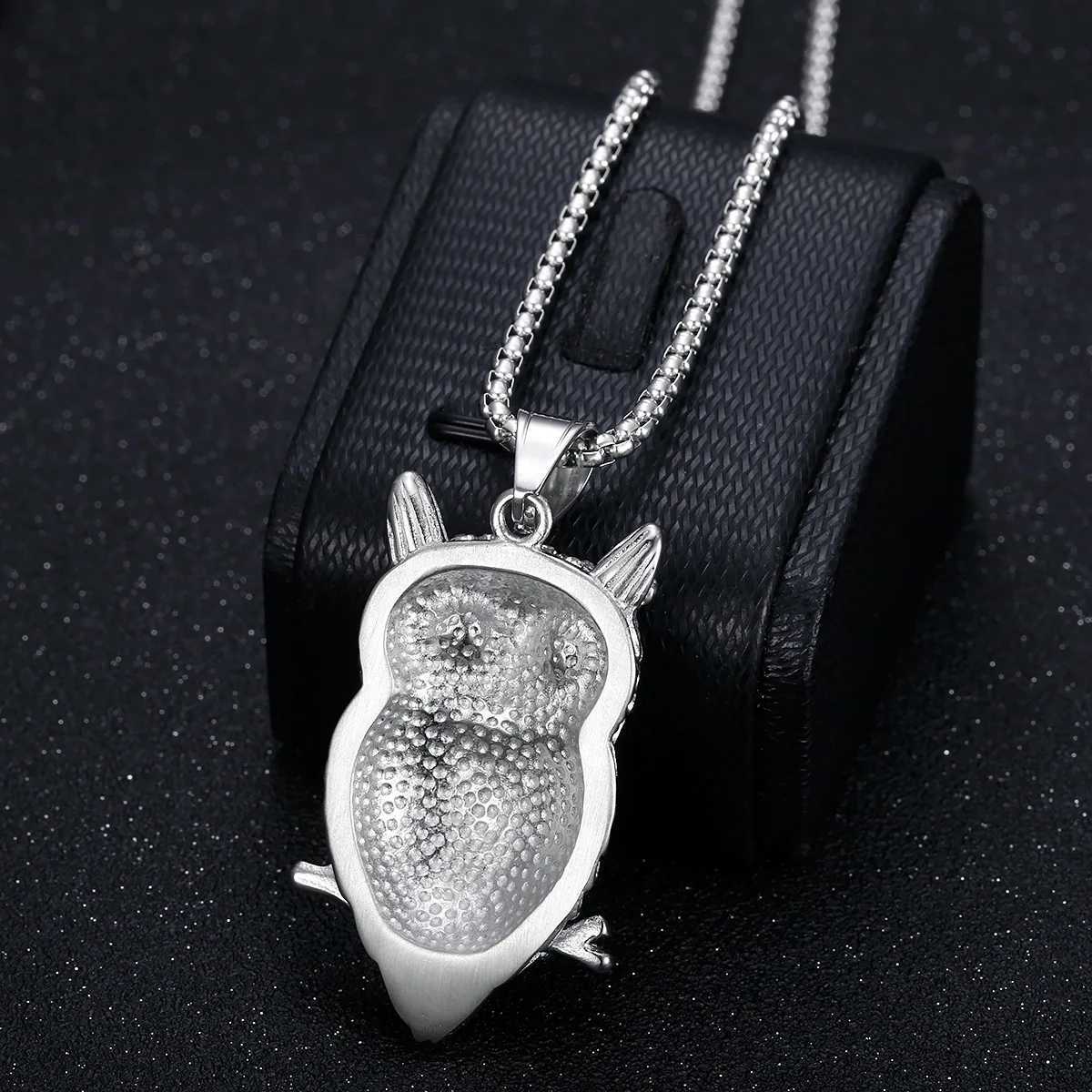Fashion Stainl Steel Gold-plated Zircon Owl Pendant Necklace New HIPHOP Hip Hop Men Jewelry Gift AccoryC250329