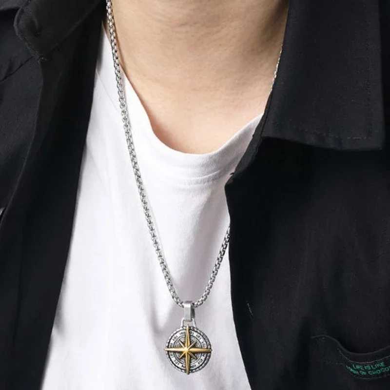 Popular Starlight circular brand necklace for men retro hip-hop compass pendant sweater chain punk jewelry accessories gifts Y250329