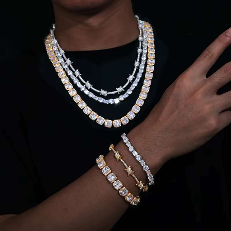 Hip Hop Jewelry Mens Pink Style 11mm Gold Plated Sterling Sier Cushion Cut VVS Moissanite Dia Tennis Chain Necklace