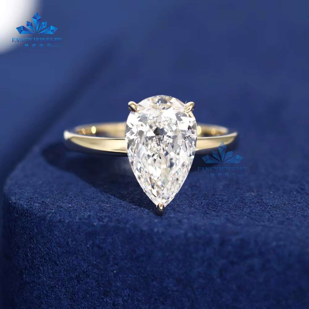 Personality Fine Jewelry Solitaire Diamond Rings 14K 18K Gold Lab Grown Pear Shape Ring of Wedding Engagement