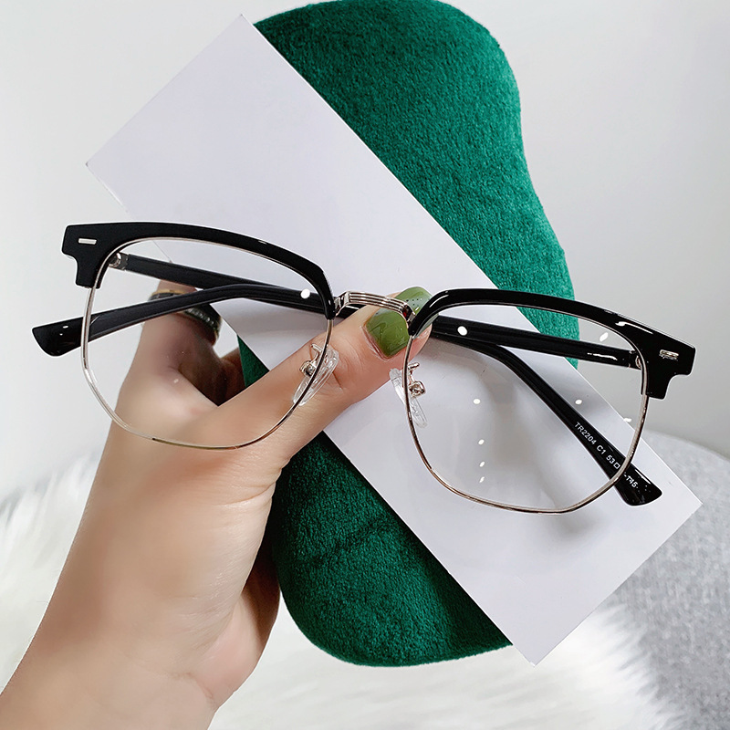 Retro eyebrow models can be fitted with myopia glasses frame men's business half-rim anti-blue light glasses frame plain myopia glasses female