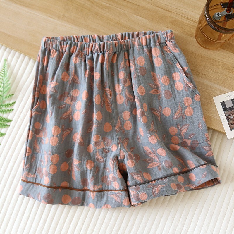 Quality Brand High Quality New Style Free Delivery Designer Bag Women's Sleep Summer Yarn Dyed Jacquard Pure Cotton Gauze Thin Loose Pocket Short