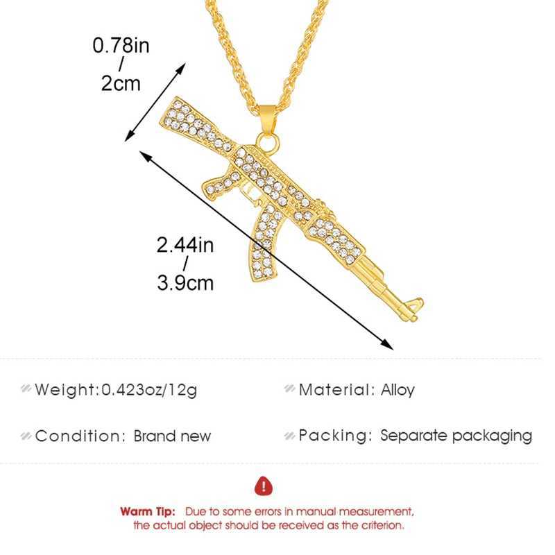 ZAKOL Hiphop Rock AK47 rifle and gun pendant necklace suitable for men women crystal metal Kravik chains suffocation parties daily jewelry gifts Y2503