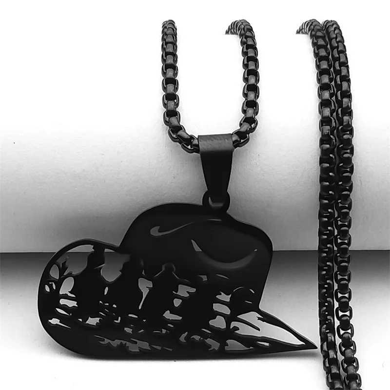 Cowboy hat horse pendant necklace womens stainless steel silver moonlight Nishiki hollow mens necklace Y250329