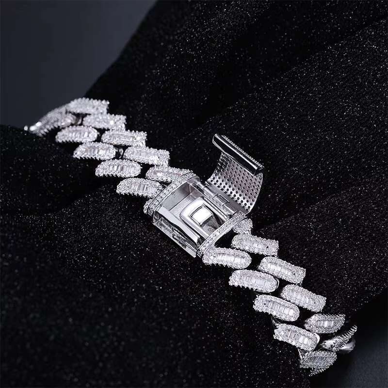 Homme Iced Out Rappers Jewelry Hiphop Men 16mm Sterling Sier VVS Baguette Moissanite Dia Miami Cuban Link Bracelet