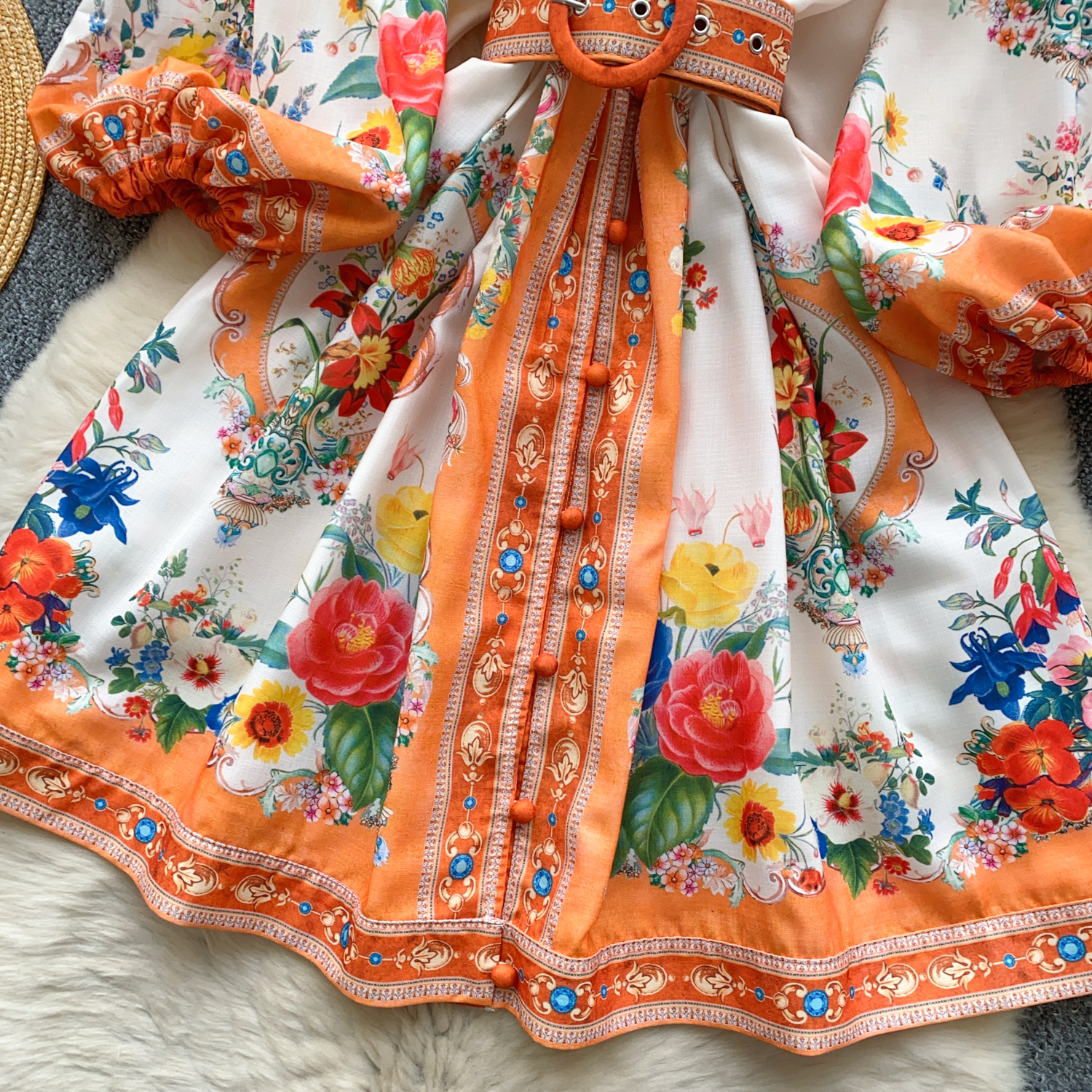 Casual Dresses Spring Summer Lantern Sleeve Floral Print Short Dress Women's V-Neck Single Breasted Belt Mini Party Vestidos Office Lady 2025