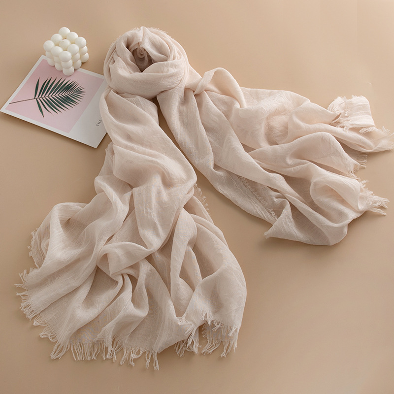 K967 Solid color cotton and linen scarf comfortable women's breathable thin long gauze scarf versatile sunscreen shawl commuting simple silk scar