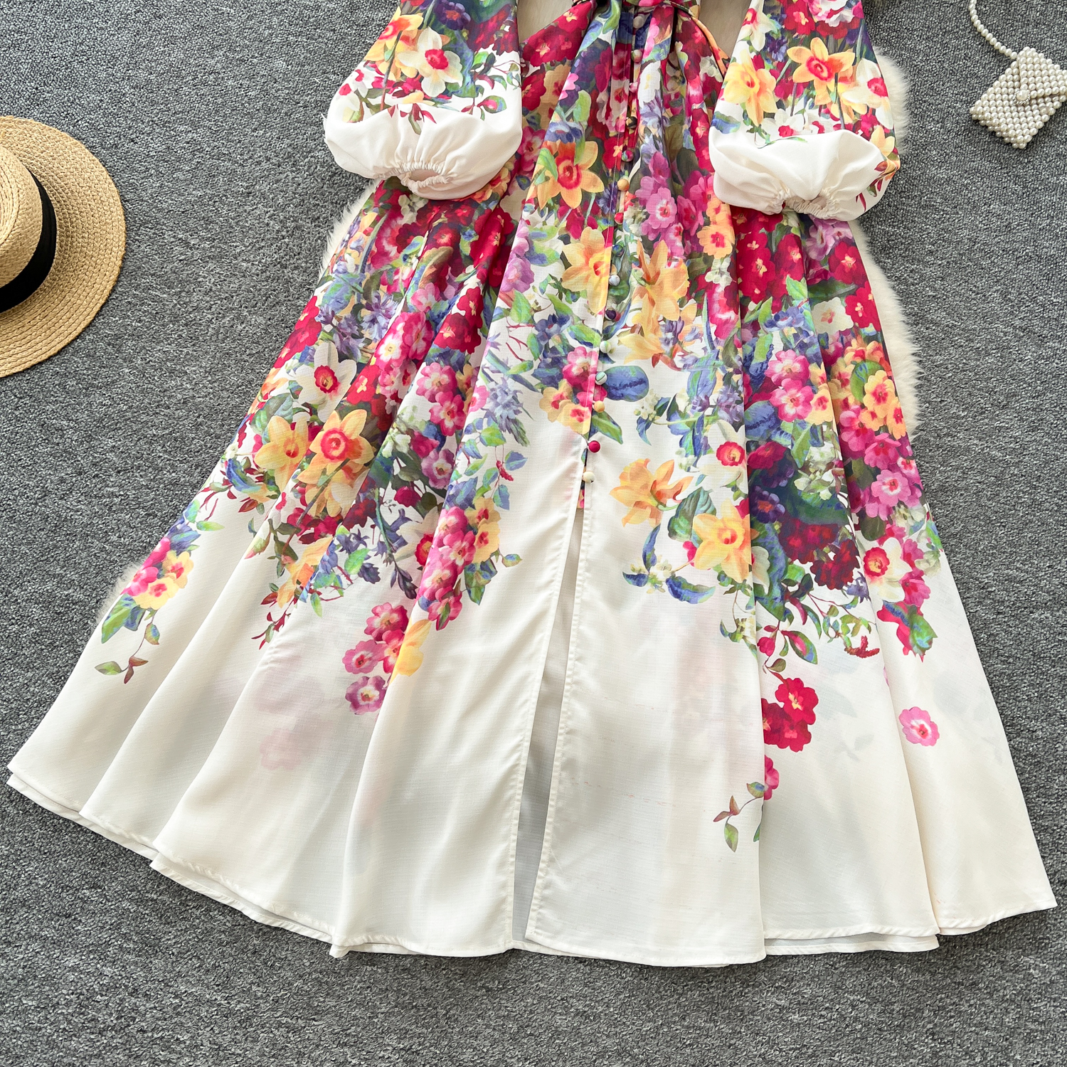 Basic Casual Dresses A Line 2025 Spring Summer Holiday Flower Dress Women's Stand Collar Long Lantern Sleeve Floral Print Belt Linen Clothes Robe