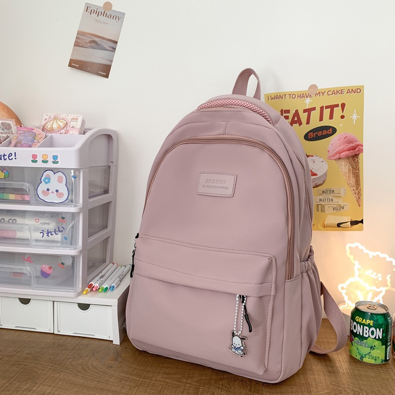 Simple schoolbag female college students junior high school girls solid color all-matching large capacity college backpack 2025