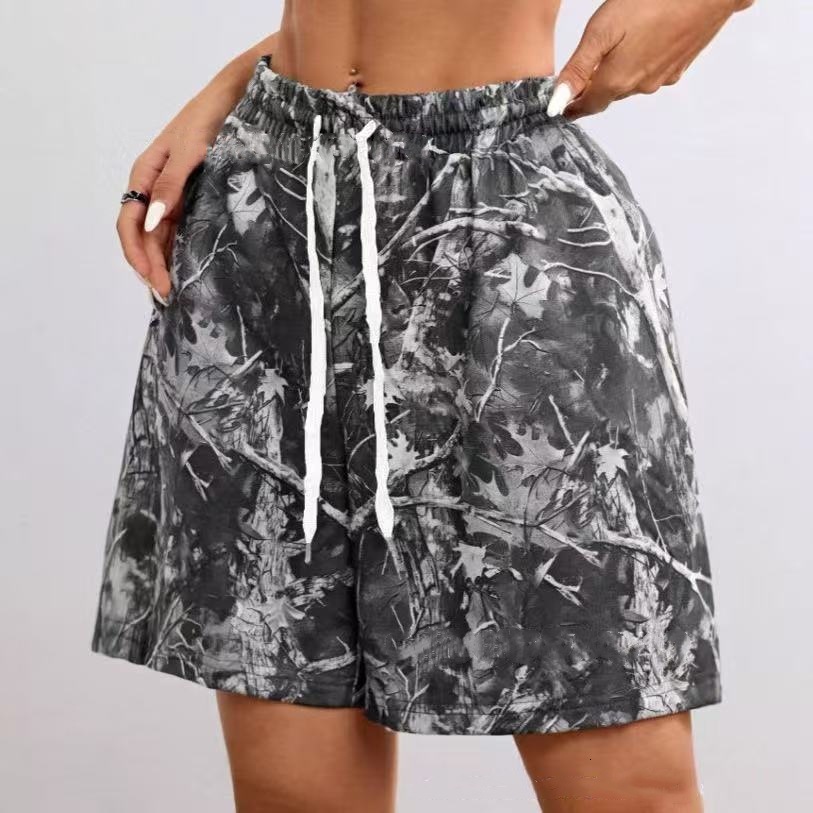Top Quality Brand High Quality New Style Free Delivery Designer Bag 2025 Spring/summer Women's Loose Casual Drawstring Shorts With Branch Printed