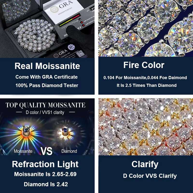 USA Warehouse Wholesale 2mm-6mm VVS Moissanite Tennis Chain 925 Sterling Silver Men Women Fine Jewelry Tennis Necklace