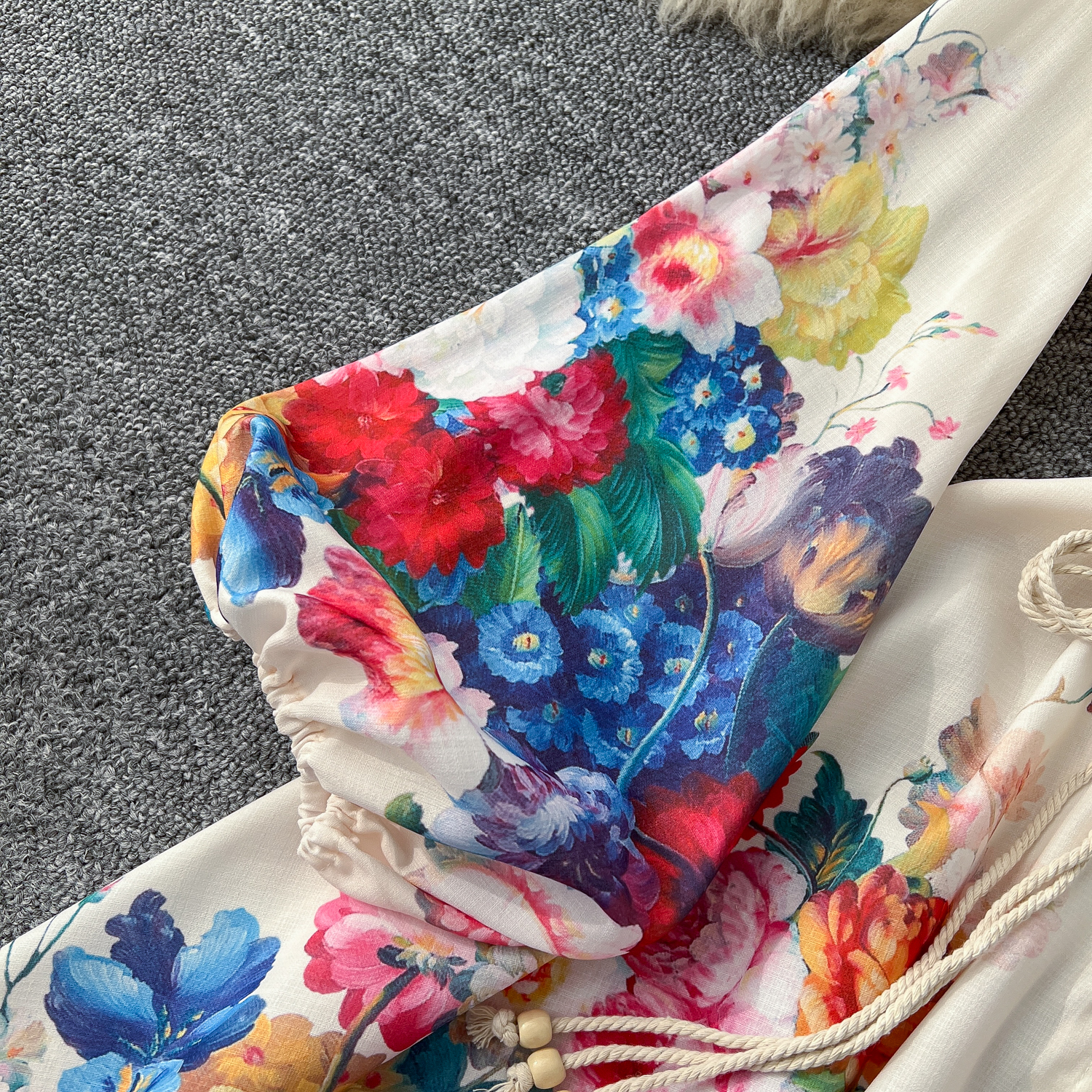 Casual Dresses Spring Summer Holiday Gorgeous Flower Maxi Dress Women's Stand Long Lantern Sleeve High Waist Floral Print Lace Up Long Vestido 20